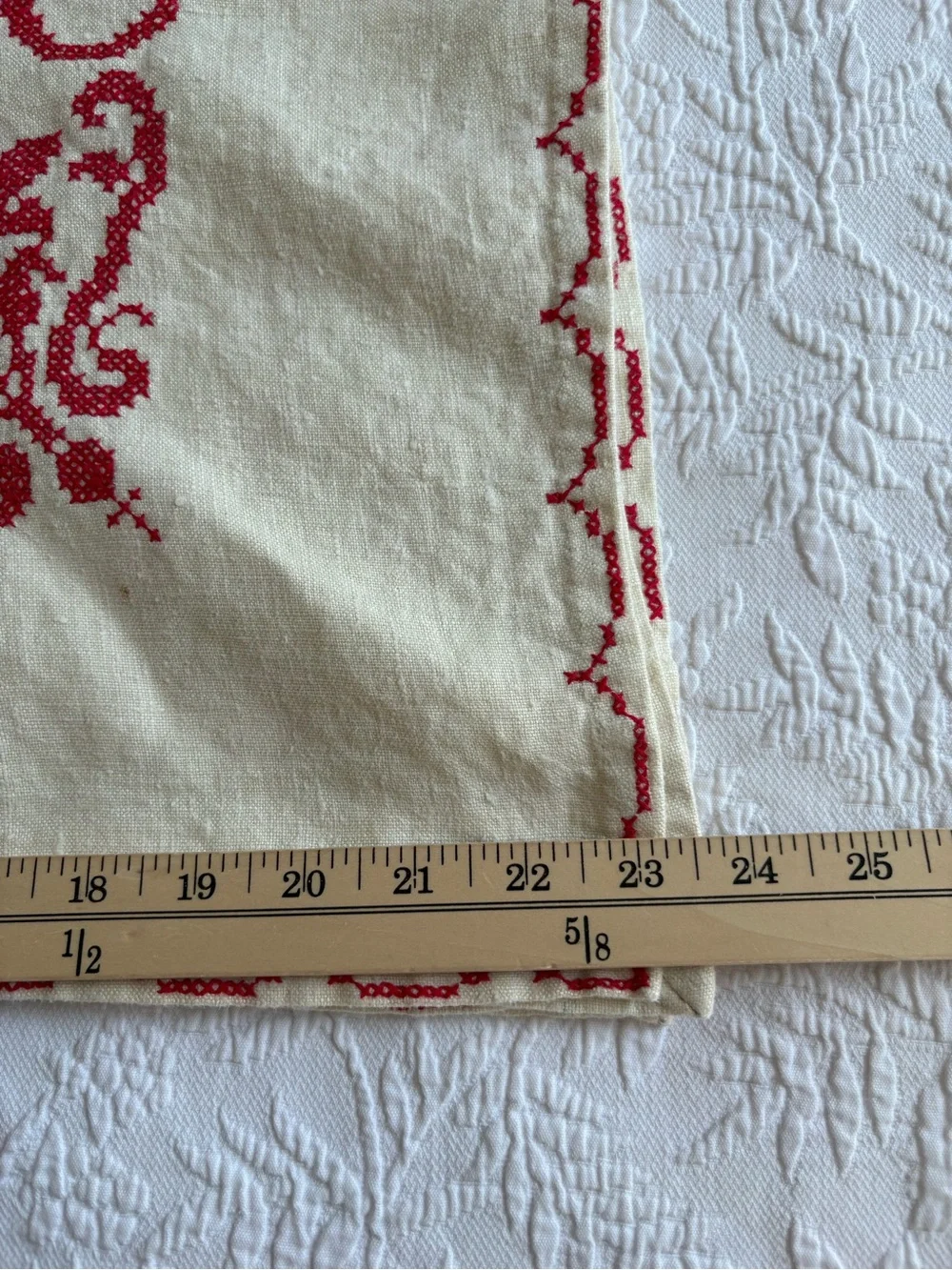 Vintage Red and Cream Embroidered Dining Tablecloth